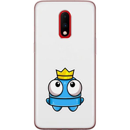 Kompatibel Mobilcover til OnePlus OnePlus 7 Blå tegnet figur med krone og store øjne i legende kongelig stil