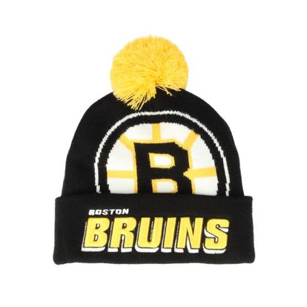 Mitchell & Ness - NHL Svart pom Beanie - Boston Bruins Punch Out Knit Black Pom @ Hatstore