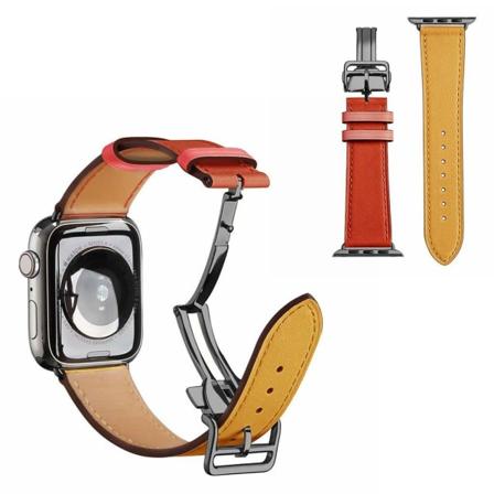 Aitoa nahkaa musta solki kellonauha Apple Watch Series 6 / 5 40mm - Succinite / Oranssi Orange