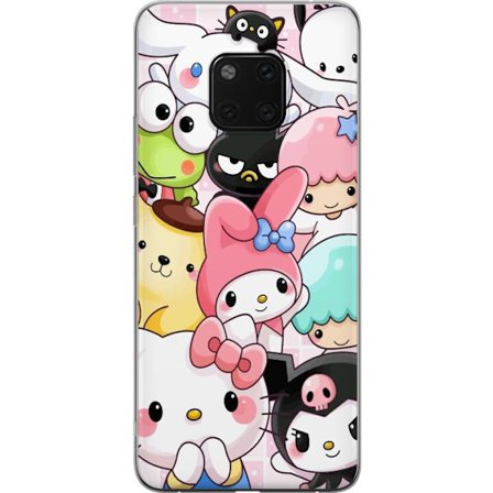 Kompatibelt Mobildeksel til Huawei Mate 20 Pro Tett mønster av søte figurer med store øyne i ulike farger og uttrykk med LABUBU-tekst