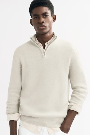 Soft Goat - Men's Chunky Half Zip - Kashmirtröja herr - XXL - Chalk
