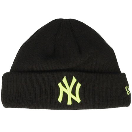 New Era - MLB Zwart cuff Beanie - Kids New York Yankees League Essential Beanie Black/Lime Cuff @ Hatstore