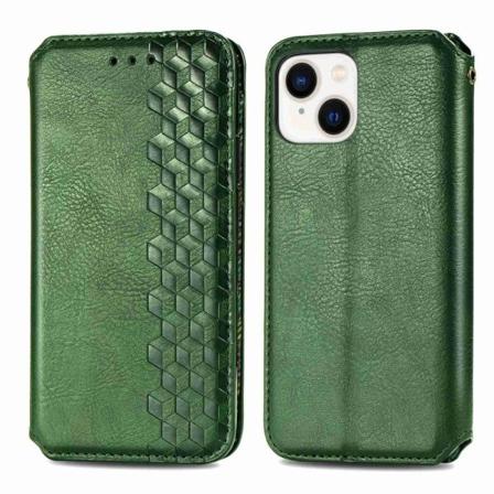 Läder iPhone 14 Plus fodral med romb-design - Grön Grön
