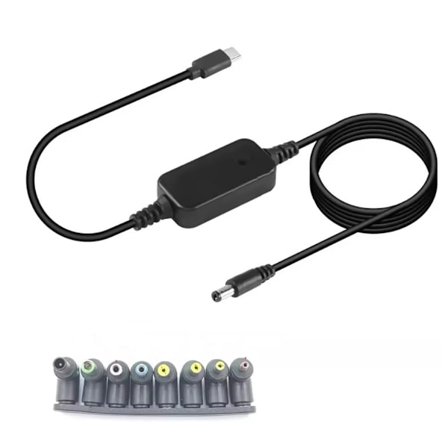 5V 9V 12V 15V 20V USB C till 5.5x2.1mm Kabel Med 8 Utbytbara Adaptrar