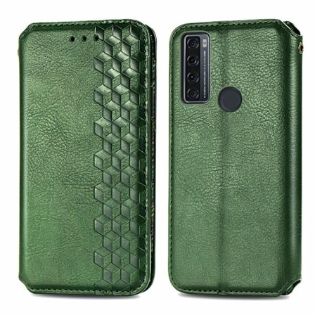 Läder TCL 20 SE fodral med romb-design - Grön