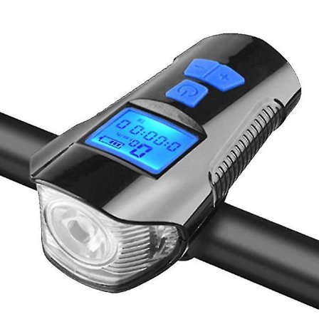 Sykkellykter for natt-sykling med speedometer og horn
