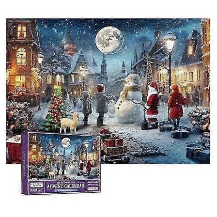 Puzzle Adventskalender 2025, 1008 Puslespillbrikker 24 Dager til Jule Nedtelling Adventskalender Juleblomst
