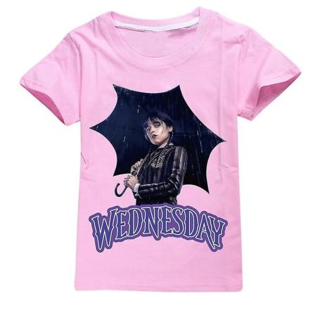 7-14 år barn tonåringar onsdag Addams Family T-shirt kortärmad toppar presenter Pink 9-10 Years