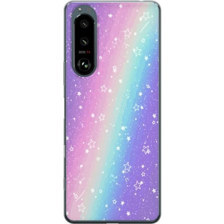 Kompatibel Mobilcover til Sony Xperia 5 III Rainbow-farvet pastelbaggrund med hvide stjerner og glitrende prikker i blød overgang
