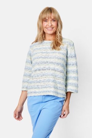 SIGNATURE - 3/4 Ærmet Strik - Blå Mix - Stribet