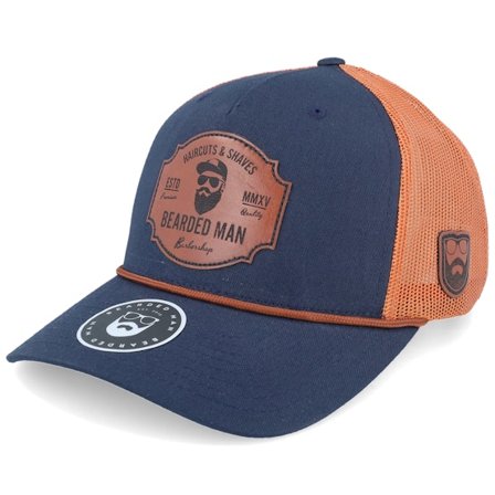 Bearded Man - Azul trucker Gorra - Barber Shop Logo 112fpr Split Navy/Dark Orange @ Hatstore