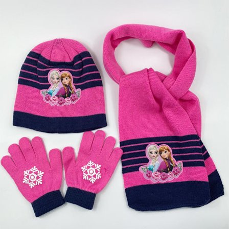 Varm och mjuk vintermössa, halsduk och handskar, flickstorlek Rosaröd Frost och Snö Möss-set