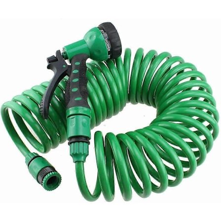 15M Udtrækkelig haveslange med sprøjtepistol, spiralslange, 5-funktions slangeopruller, vandsprederdyse