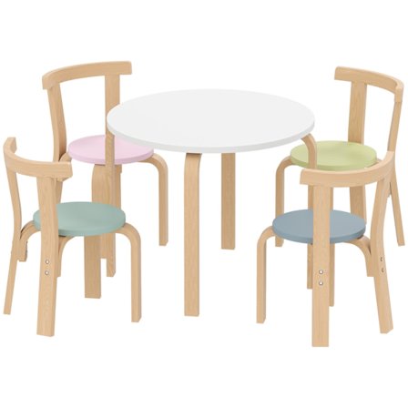 Lasten pöytä- ja tuolisarja, 5 osaa, värikästä massiivipuuta