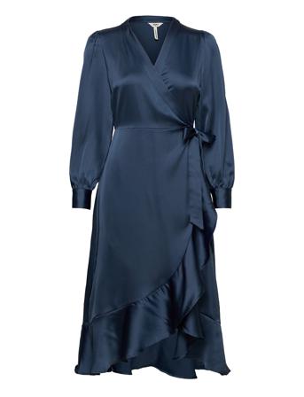 Objsateen Wrap Dress A Fair Knelang Kjole Blå Object