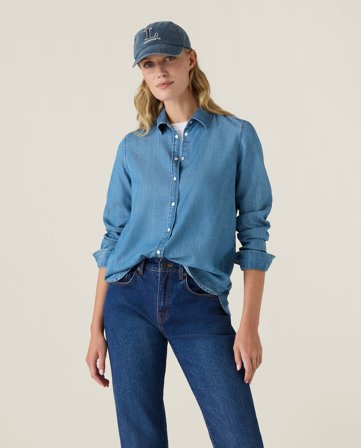 Lexington Classic fit lyocell denim-paita, keskisininen