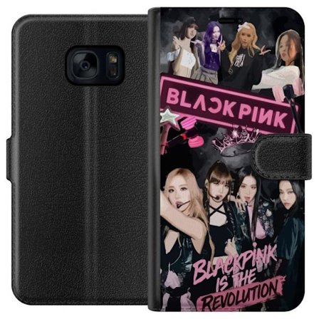Kompatibelt Plånboksfodral till Samsung Samsung Galaxy S7 BLACKPINK kollage med scenbilder, krona, ljusstavar och texten Blackpink Is The Revolution