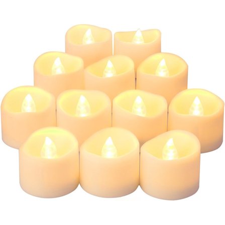 12 stk LED-lys telys, flimrende flammefri lys, realistiske batteridrevne falske lys med varmt hvitt pærelys for juledekorasjon