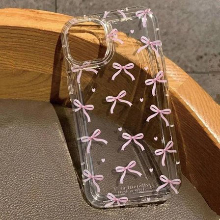 Søtt rosa hjerte sløyfe telefondeksel for IPhone 17 16 15 14 13 12 11 Pro Max 13 12 Mini 17Air 16e Støtsikkert mykt transparent deksel Coque