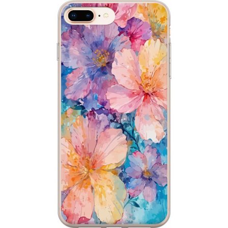 Yhteensopiva Puhelinkuori Apple Apple iPhone 7 Plus Vesivärimaalaus suurilla kukilla vaaleanpunaisissa, sinisissä ja keltaisissa sävyissä pehmeäs