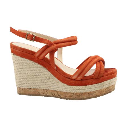 Jimmy Choo Pre-owned, Pre-owned Espadrille Wedge Sandals Suede Oranje, Dames, Maat:37 EU