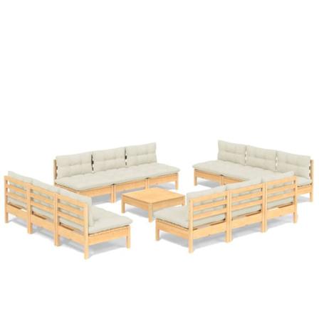 Vidaxl Loungegrupp Med Gräddvita Dynor 13 Delar Massiv Furu Creme