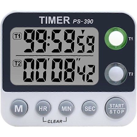 Kaksoisdigitaalinen keittiöajastin, säädettävä äänenvoimakkuus, keittiöajastin, sekuntikello, suuri LCD-näyttö/ajastin kokouksiin/luokkiin 9,2*8*2,1cm