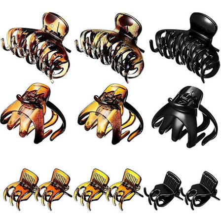 12 st Klar Hårklämmor Dam 3,2" Överstora Starka Hårklämmor 2,4" Medium Halksäkra Bläckfisk Hårklämmor och 1" Mini Hårklämmor Hårtillbehör (Clas