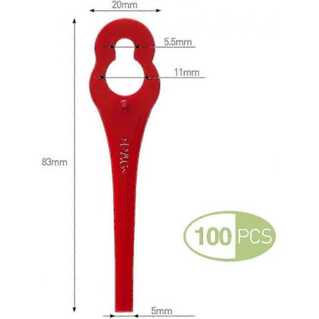 Sæt med 100 udskiftelige plastikblade til Florabest Lidl trimmere - Længde 8,3 cm