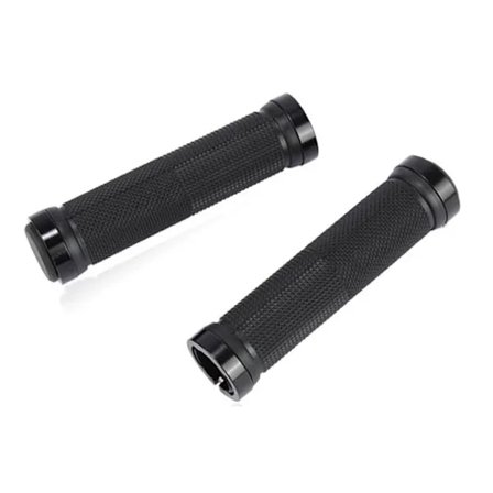 Mountainbike-handtag i gummi, halkfria, aluminiumlegering med dubbelsidig låsning, svart