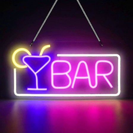 Bar Skilt, USB-drevet Bar Skilt For Veggdekor, Lyssterk LED Bar Skilt Med Metallkjede Bar, Klubb