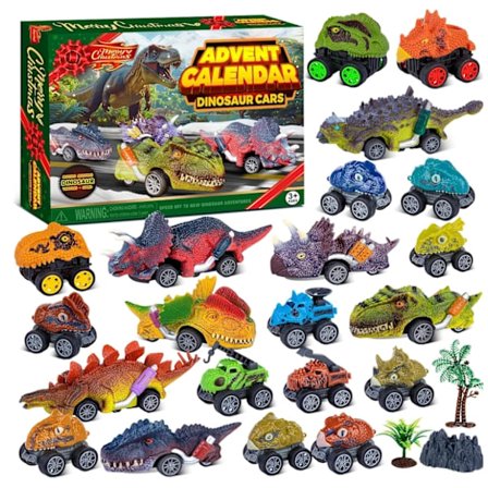 2025 Dinosaur Biler Julekalender til Drenge Børn, 24 Dages Monster Truck Jule Nedtællingskalender Træk Tilbage Biler Sæt