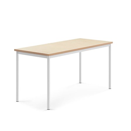 Bord SONITUS, 1600x700x760 mm, hvidt stel, lyddæmpende linoleum, beige