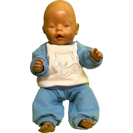 Dress I ljusblå/vit trikå till Baby Born, dockkläder