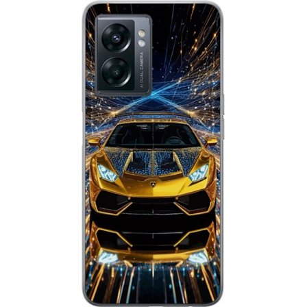 Kompatibel Gennemsigtig cover til OnePlus Nord N300 Gylden sportsbil illustration, futuristisk luksusbil med lysbaner perfekt til eksklusive bilmotive