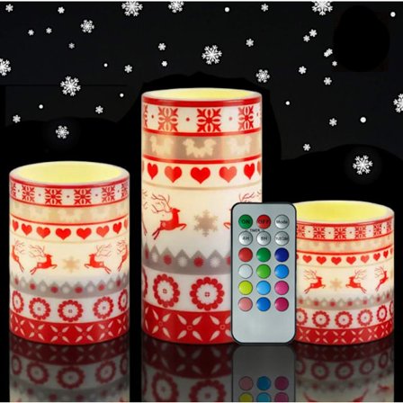 Juleelg LED-lys Batteridrevet med 18-tasters timer, ekte vokslys varmt lys, kjærlighetshjortdekal gave (3-pakning)