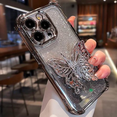 ING iPhone 14 Pro sommerfugl stand telefoncover, stand kan åbnes