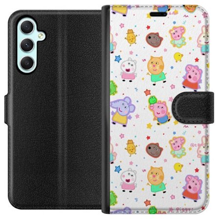 Kompatibel Tegnebogsetui til Samsung Galaxy A34 Farverige tegneserie dyrekarakterer i en legende stil med stjerner og prikker på en lys baggrund