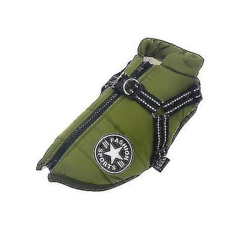 Stor hundjacka med sele Vintervarma hundkläder Vattentät Green 3XL