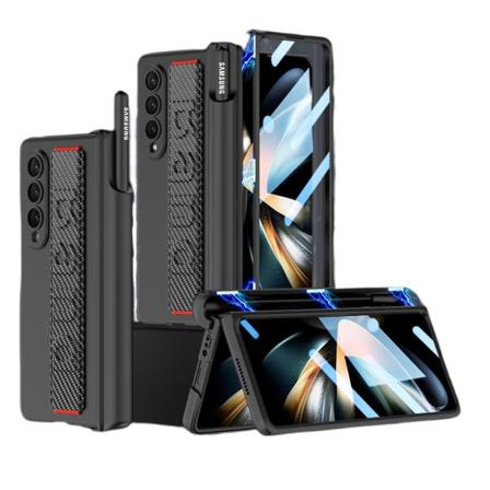 For Samsung Galaxy Z Fold 4 Etui med håndleddsrem, skjermbeskytter, S Pen-spor og hengselbeskyttelse, ultra-tynt etui med kamerabeskyttelse