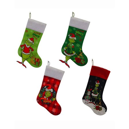 The Grinch Julstrumpor, 4-pack, Tecknad Julhängande Dekor Strumpor för Öppen Spis