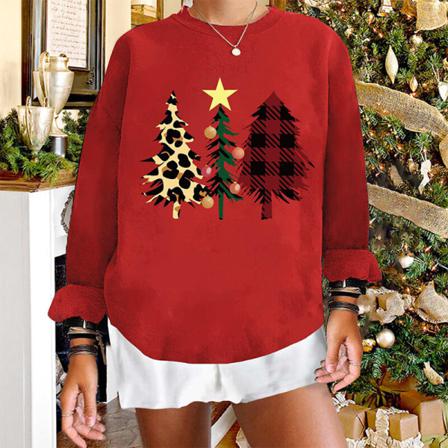 Print För Kvinnor Med Crew Neck Fleece Jultröjor