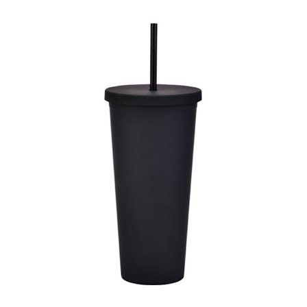 Dobbeltlags Skinny Tumbler Plastic Forsted Vandflaske SORT
