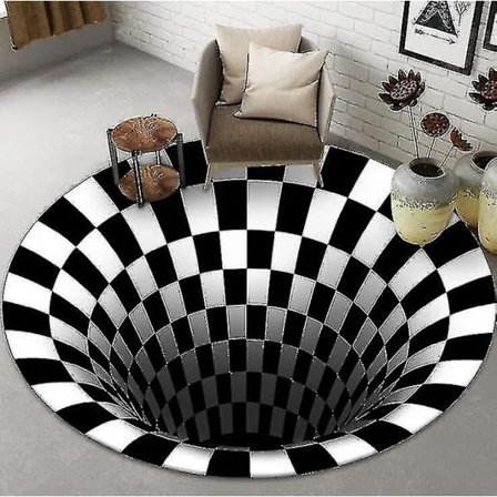 3D Vortex Illusion Rund Matta Halkfri Matta Rutig Dörrmatta Flo