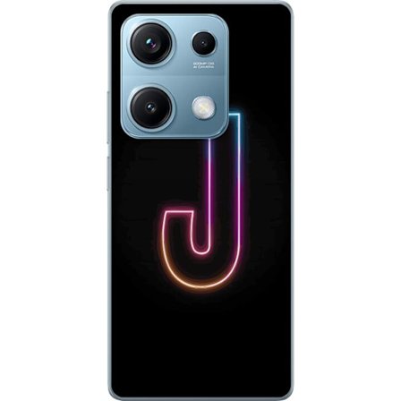 Kompatibelt Mobildeksel til Xiaomi Xiaomi Redmi Note 14S Minimalistisk neonbokstav J i fargeskiftende lys mot svart bakgrunn