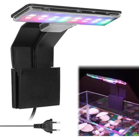 Akvarielampe (svart), klips på akvarielampe 3 farger LED-belysning akvarielampe fisketanklys 220