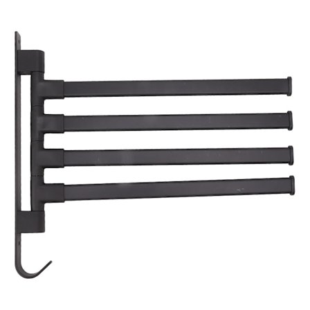 Svart Svängbar Handdukshängare Punchfri Badrumshanddukshållare Väggmonterad Badrumshörn Hängande Stång 4 Armar