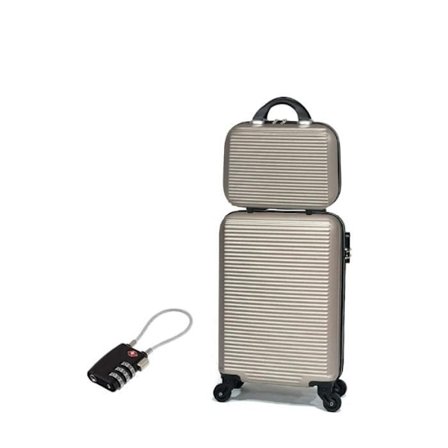 Kabine Kuffert 45x36x20cm EasyJet med Toilettaske | Kuffert CELIMS | Kabine Kuffert Easyjet | Aftagelige Hjul | Lås | Champagne