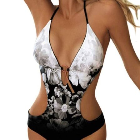 Hel badedragt V-hals halterneck cut out trekantbikini