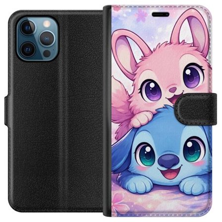 Kompatibel Tegnebogsetui til Apple Apple iPhone 12 Pro Sød kawaii illustration med pink og blå fantasidyr, store øjne og bløde farver perfekt til